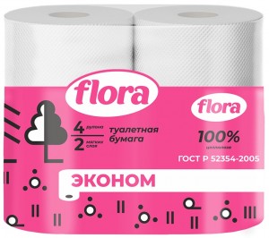 Туалетная бумага 2 слоя 4 рулона лесные ягоды FLORA
