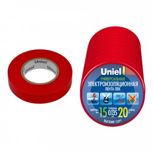 Uniel Изолента ПВХ 15/20 красная UIT-135P 20/15/10 RED (цена за уп.10 шт.)