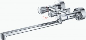 CRON Смеситель для ванны (Zn) плоский повор.излив 370мм,перекл.в корпусе,двухвентельный,хром,CN20866