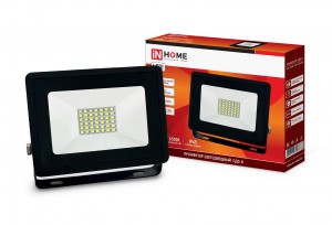 ASD/InHome прожектор св/д СДО-8 30W(2850lm) SMD 6500K 6K 168x155x22мм черный IP65 0036