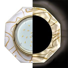 Ecola GX53 H4 LD5312 св-к Стекло 8-угольник подсветка 4K Золото-Золото на белом 38x133 SG538AECH