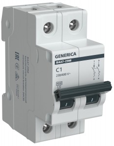 IEK GENERICA автоматический выкл. ВА47-29М 2P 1А 4,5кА х-ка C  MVA21-2-001-C-G