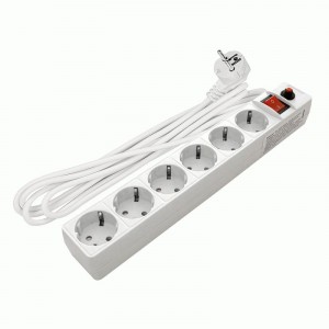 UNIVersal сет. удл.-фильтр ПВС 3х0.75 6 роз.  5 м 10А белый, земля, выкл., шторки 967U-3005 Россия