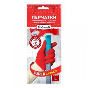 Перчатки латексные двухцветные L (72гр пара) БИКОЛОР СВЕРХПРОЧНЫЕ белый+красный, BICOIRA3, Komfi