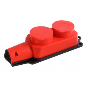 Smartbuy колодка ОУ двойная 2 гн. с загл. каучук 2P+E 1x16А 220-240V, IP44 красная SBE-16-2-00-Rr