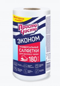 Салфетки в рулоне ПРОСТО ЧИСТО вискоза+п/эстер,22*17см, 35г/см2,180шт ,13041 Коттон клаб