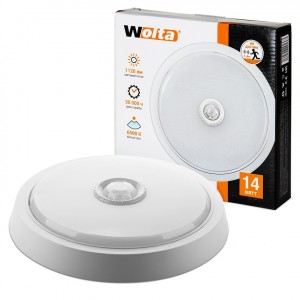 Wolta св-к св/д ЖКХ IP20 круг 14W(1120lm) 6500K 6K 215x46 ИК+оптич.датчик DBO01-14-6.5K-PIR