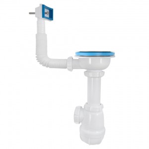 Aquant Сифон для кухни 3 1/2" х 40 с пластиковой решеткой, прямоугольным переливом, PB0145-29-MR