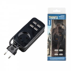 Uniel Travel сет.удл. ПВС 2х0.5 1роз. 1,5м 10A черный S-CT1-1,5U BLACK