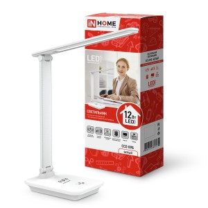ASD/inHome св-к настольный св/д ССО-09Б 12W(600lm) 6500K сенсор, б/п з/у телеф, 3 реж, белый 6571