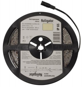 Navigator Лента св/д 12V 4.8W/m 60LED/m IP65 Зеленый 5м (герм) SMD3528 (цена за1м) (5!)71405