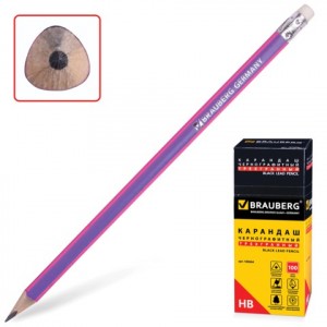 Карандаш ч/гр BRAUBERG "Excellence", 1 шт., НВ, трехгранный, сиреневый, с резинкой, заточ., 180664