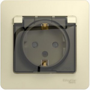 Schneider GLOSSA роз. СУ 1 мест. беж. (пласт. осн., земля, шторки, крышка, IP44) GSL000248