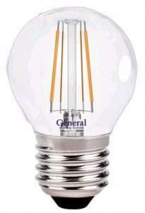 General шар P45 E27 7W 2700K 2K 45x76 филамент (нитевидная), прозр. 648000