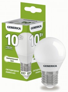 IEK GENERICA шар G45 E27 10W(1000lm) 4000K 4K 45x81 матов. LL-G45-10-230-40-E27-G