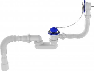 Aquant Сифон для ванны 1 1/2"х40 плоский регулир.,выпуск,перелив,мет.реш.,гиб.тр.40х40/50,V655-10-MR