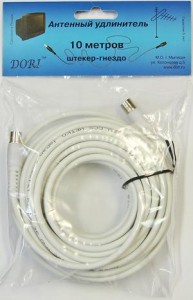 Кабель антенный удлинитель 3c2v 10м бел. (шт.TV - гн.TV) ДОРИ 1132-1