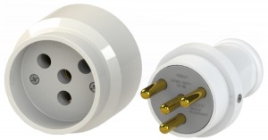 NE-AD розетка прямая керамика + вилка каучук, 25А 380В 3Р+Е(N) земля, белый, IP20 1005-T