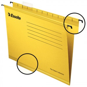 Подвесные папки А4/Foolscap (400х240 мм), до 300л., КОМПЛЕКТ 25 шт., желтые, картон, ESSELTE "PlusFo
