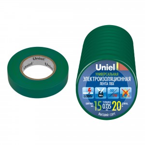 Uniel Изолента ПВХ 15/20 зеленая UIT-135P 20/15/10 GRN (цена за уп.10 шт.)