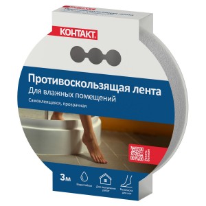 Лента Контакт ДОМ 20мм*3м, противоскользящая самоклеящаяся д/влажных помещений, прозрачная,арт.24578
