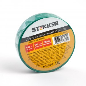 STEKKER INTP01315-10 изолента ПВХ 15/10 зеленая 130мкм  39900
