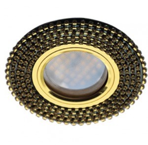 Ecola DL1662 MR16 GU5.3 св-к  Стекло Круг с прозр. страз. золото черный/золото 25x93 FP16RGECB
