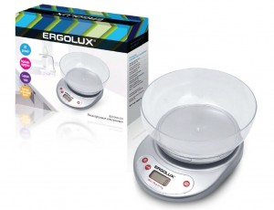 Весы кухон. эл. ERGOLUX ELX-SK05-C03 серые, до 5кг, 22*18 см, со съемной чашей, 2xAAA 6358