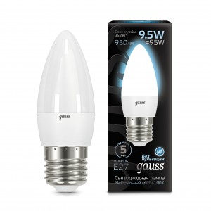 Gauss Свеча C37 E27 9.5W(950lm) 4100K 4K 101x37матовая, алюм./пластик 103102210