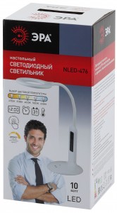 ЭРА NLED-476 св-к настольный св/д 10W 2К-6К, 5 реж., ЖК-дисп (часы,терм.), димм.сенс., пластик,белый