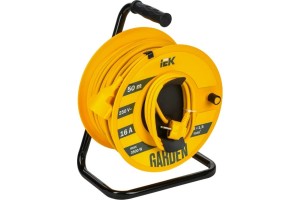 IEK GARDEN Силовой удлинитель на катушке ПВС 3х1.5 1роз.садовый термозащ.16А 50м GD-KP20-16-01-50