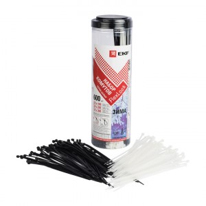 EKF набор хомутов черн-бел "Зима" 2,5х100, 3,6х200, 3,6х280 (600шт) FlexLock (DuPont) plc-fl-set-wi