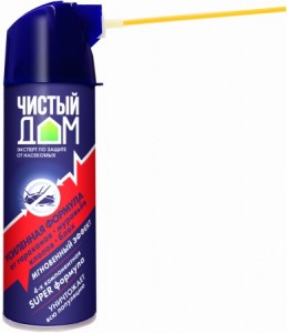 Аэрозоль Чистый Дом 400мл., трубочка, усиленный (от летающ. и ползающ.) б/з 02-856 (дихлофос) Китай