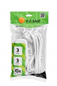 1-2.SALE сет. удл. ПВС 2х1 3роз.  3м 10А (корпус АБС-пластик)