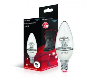 Supra Свеча прозрачная E14 4W(300lm) 4000 пирамида 102x37 пластик SL-LED-CR-CN-4W/4000/E14