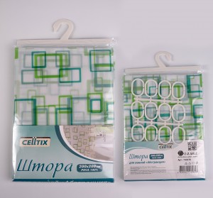 CELLTIX, Штора д/ванной ПЕВА "Абстракция"салатовая, 12 колец, 200*200см