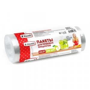 Пакеты фасовочные для продуктов 24*37см (10мк) ПНД 100шт/рулон, арт.PFV0710 Komfi