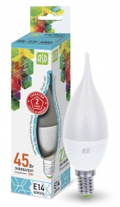 ASD standard Свеча на ветру C37 E14  5W(450lm) 4000К 4K 132x37 пластик/алюм  4525