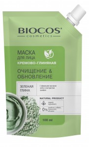 Маска для лица на основе зеленой глины Очищение и Обновление в дойпаке 100мл BioCos