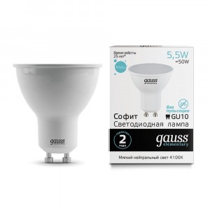 Gauss Elementary MR16 GU10 5.5W(450lm) 4100K 4K 57x50 матовая, пластик/алюм. 13626