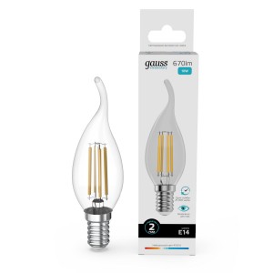 Gauss Elementary Filament Свеча на ветру Е14 10W(670lm) 4100К 120х35 прозр, стекло, нитевид 42120