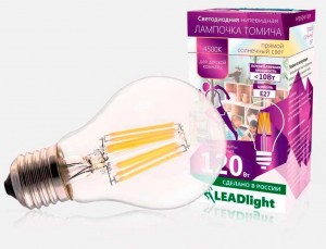 ТОМИЧА ЛОН A60 E27 10W(1050lm) 4500K для детской 4K 110x60 филам(нитевид) прозр LEADLight СА230-10-1