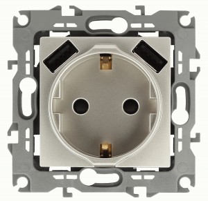 ЭРА Elegance роз. СУ, 1 мест. , 2P+E с 2xUSB 16A, штор. 5В-3А, шампань, 250В, IP20, 14-4109-04 7641