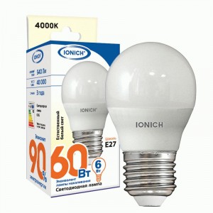 IONICH шар G45 E27 6W(540lm) 4000К 4K 45x80 матов./пластик/алюм ILED-SMD2835-G45 1542