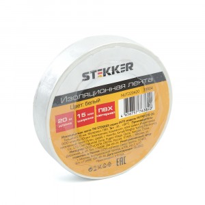 STEKKER INTP01315-20 изолента ПВХ 15/20 белая 130мкм  39904
