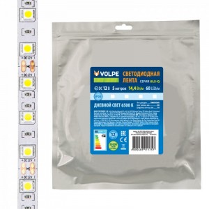 Volpe лента св/д 12V 14.4W/m 60LED/m 10мм IP20 ULS-Q221 5050, 6500K холод.белый (интерьерн) 5м, 1757