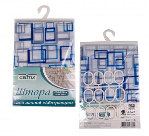 CELLTIX, Штора д/ванной ПЕВА "Абстракция"голубая, 12 колец, 200*200см