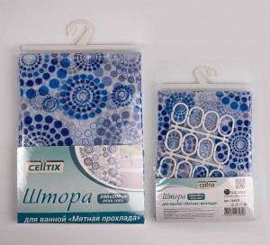 CELLTIX, Штора д/ванной ПЕВА "МЯТНАЯ ПРОХЛАДА", 12 колец, 200*200см
