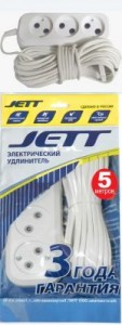 Jett  сет. удл. ШВВП 2х0.75 3 роз.  5 м 6А белый  РС-3