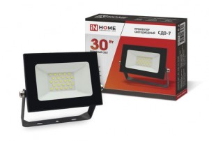 ASD/InHome прожектор св/д СДО-7  30W(2400lm) 6500K 6K 133x123x21 черный IP65 4621